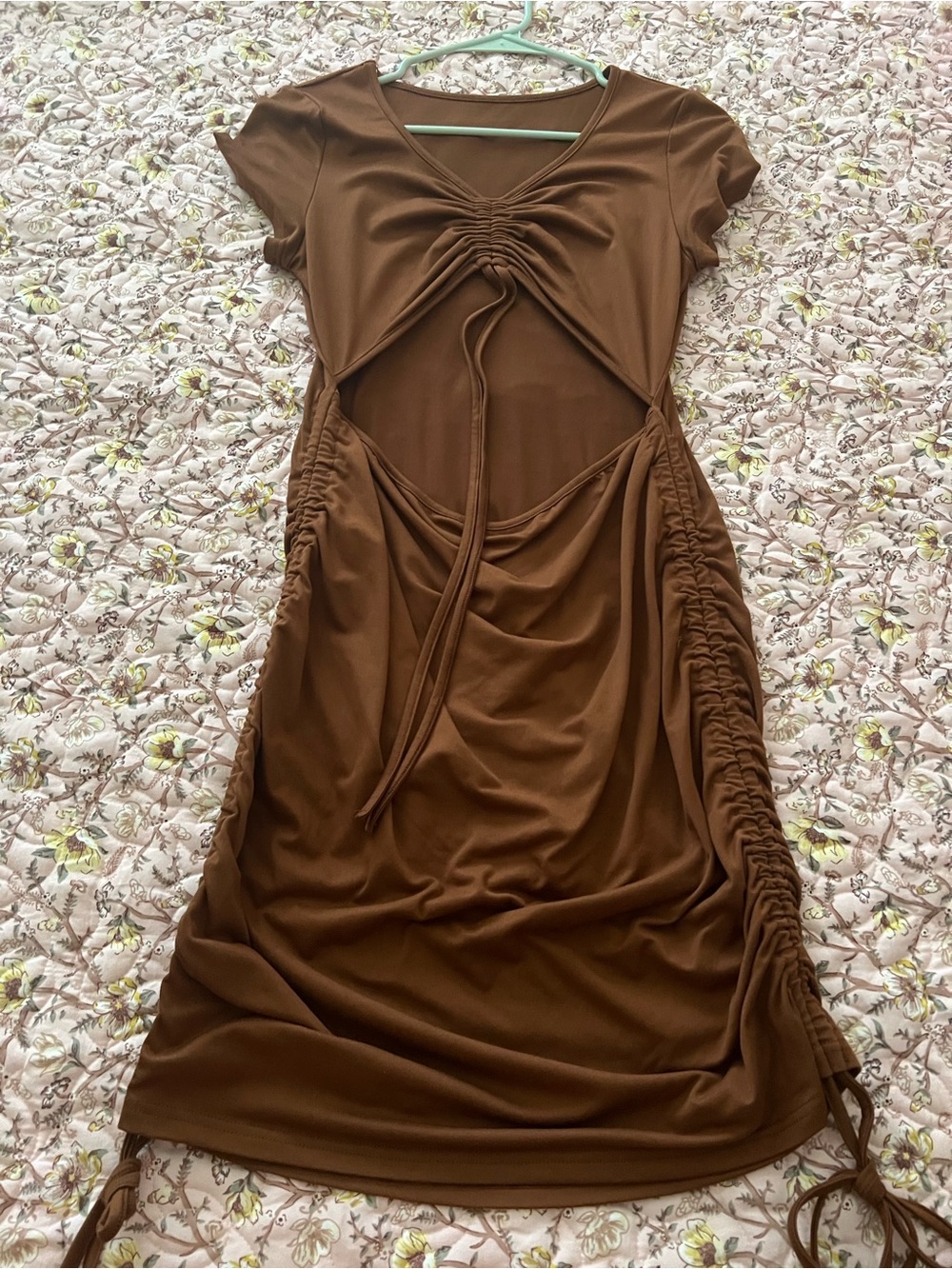 Brown Ruched Cutout Women’s Dress